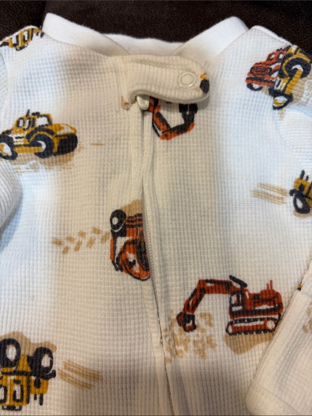 Carter's Construction Print Footed One-Piece in White with Yellow and Orange - Picture 3 of 4